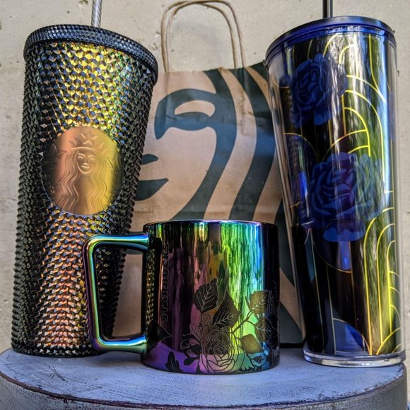 Starbucks Black Studded & Blue Rose Tumblers & Mug - Picture 2 of 11